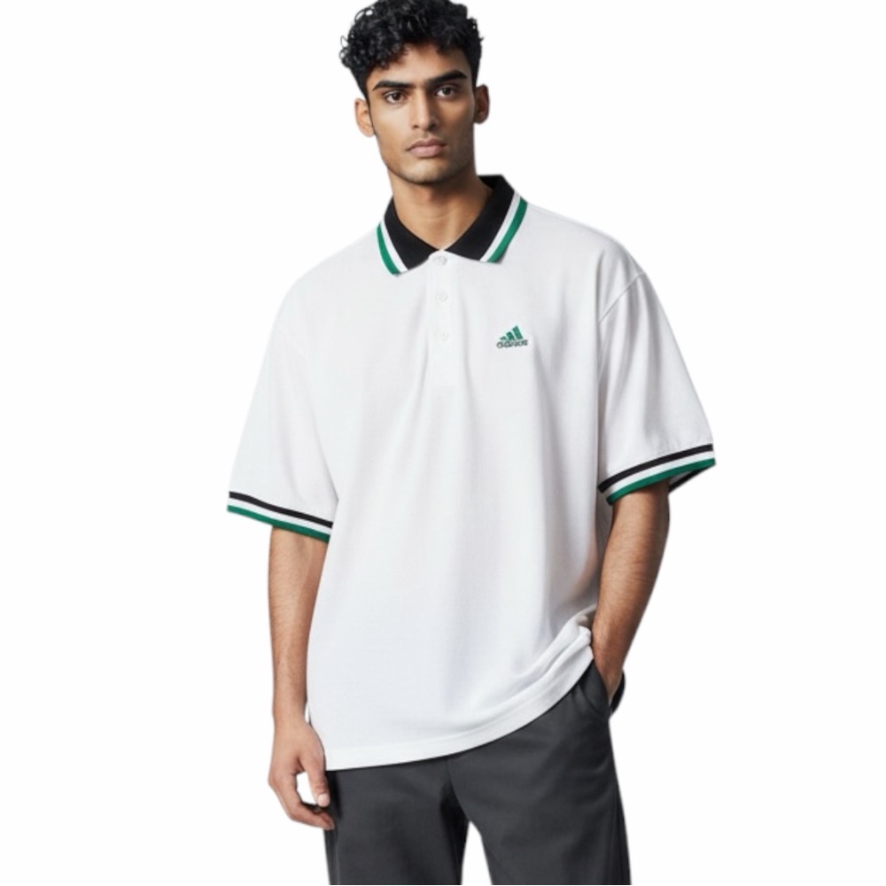 Vintage 90s Adidas Tennis Polo Shirt -White Black &‎ Green - Men's Size XL - NWT
